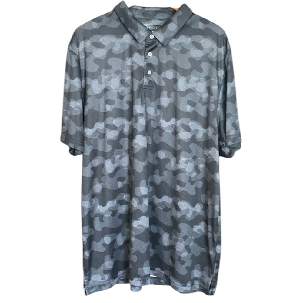 PGA tour men xxl camouflage golf short sleeve shirt black gray camo collar